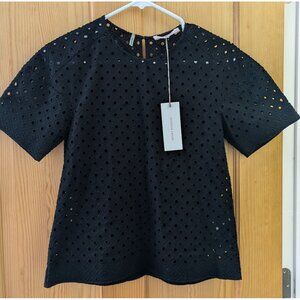 NWT Rebecca Taylor Short Sleeve Black Diamond Eyelet Top, Size 2